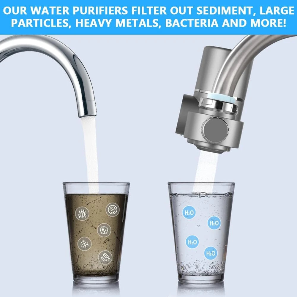 New Model Sink Faucet Water Purifier, Faucet-Mounted Water Purification System with Real-Time Filter Life Indicator, Reduces Lead, Chlorine, and Heavy Metals (Includes 1 Filter Cartridge and 13 Adapters).
