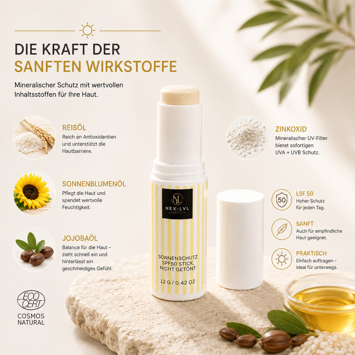 Sonnenschutz SPF50 Stick, nicht getönt