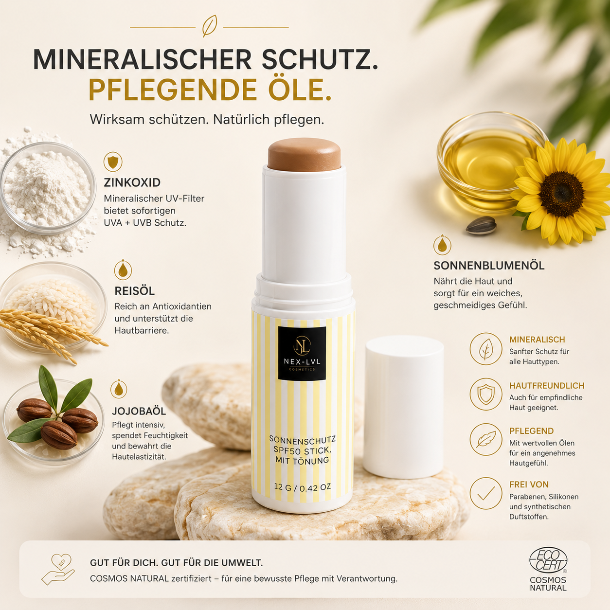Sonnenschutz SPF50 Stick, mit Tönung