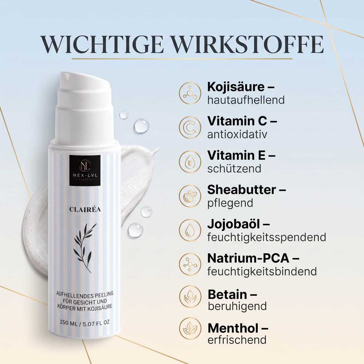CLAIRÉA Aufhellendes Peeling für Gesicht und Körper mit Kojisäure
