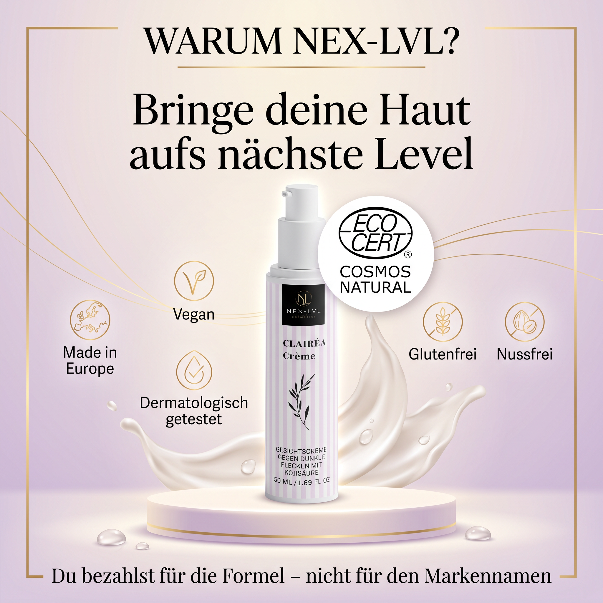 CLAIRÉA Crème Gesichtscreme gegen dunkle Flecken mit Kojisäure