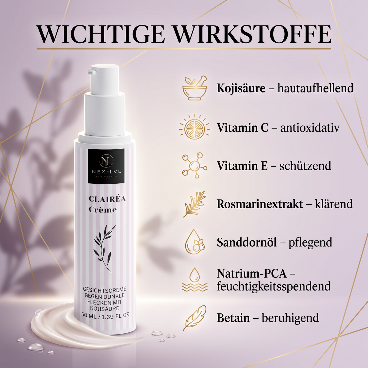 CLAIRÉA Crème Gesichtscreme gegen dunkle Flecken mit Kojisäure
