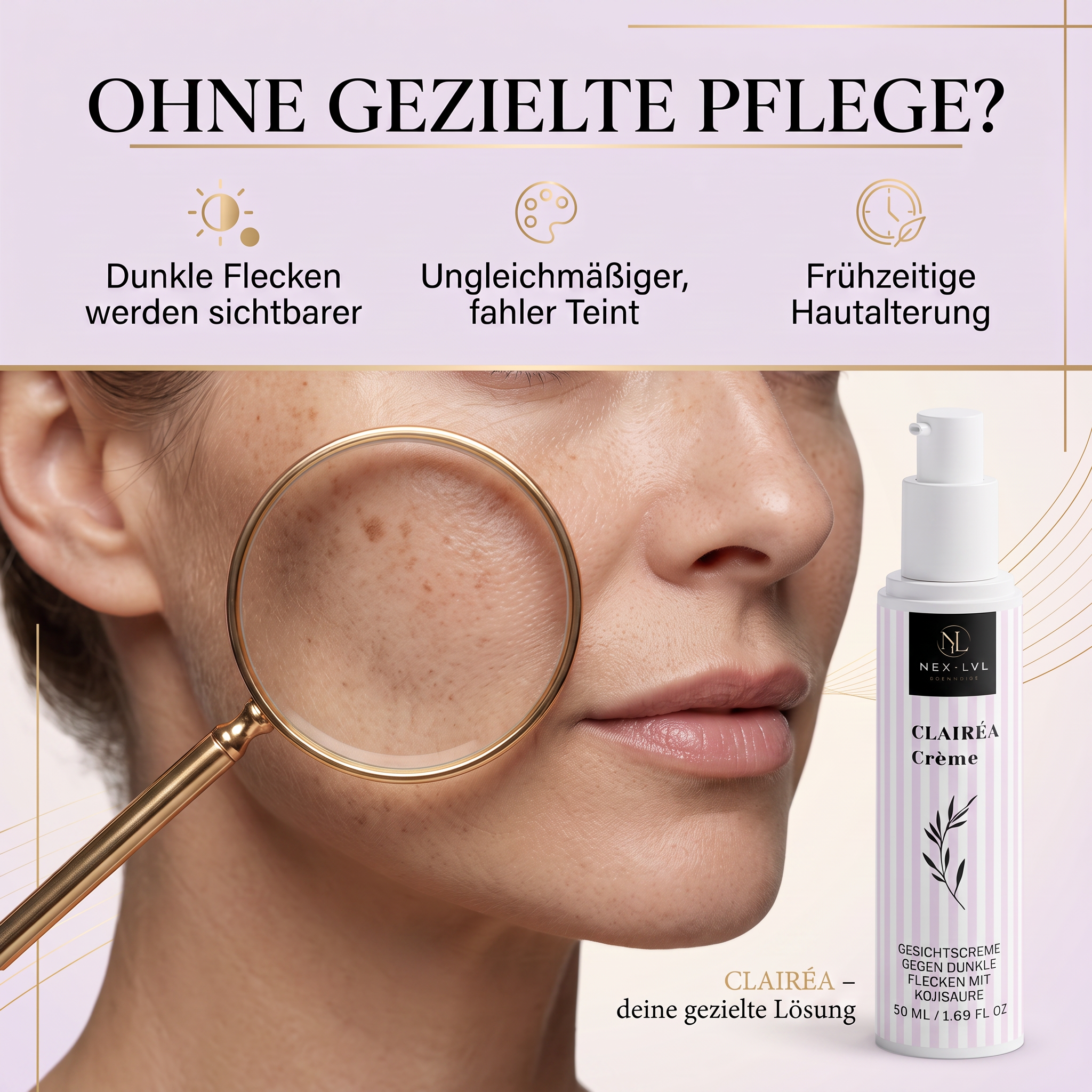 CLAIRÉA Crème Gesichtscreme gegen dunkle Flecken mit Kojisäure