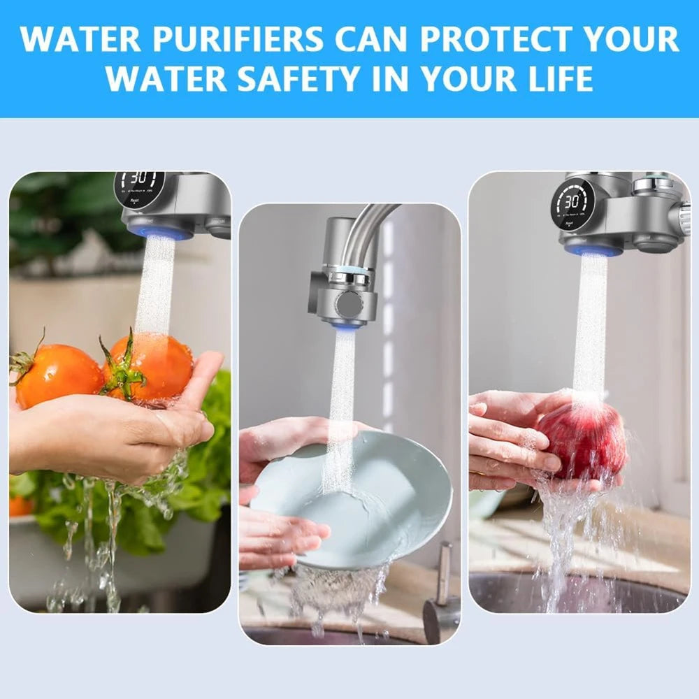 New Model Sink Faucet Water Purifier, Faucet-Mounted Water Purification System with Real-Time Filter Life Indicator, Reduces Lead, Chlorine, and Heavy Metals (Includes 1 Filter Cartridge and 13 Adapters).